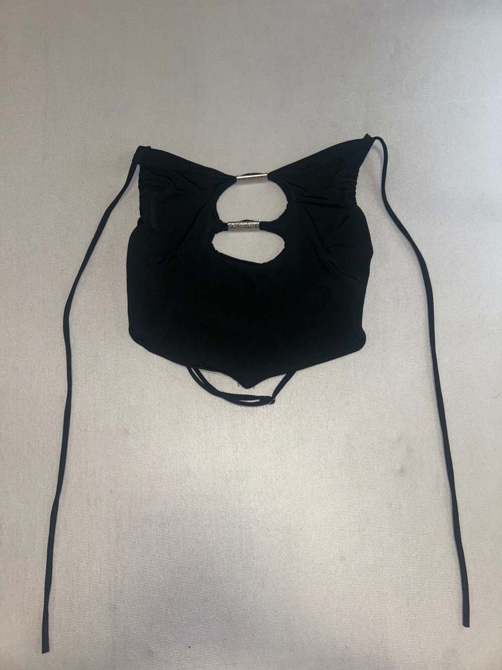 EDGE Black Cut-Out Crop Top with Silver Hardware, Women's Size M